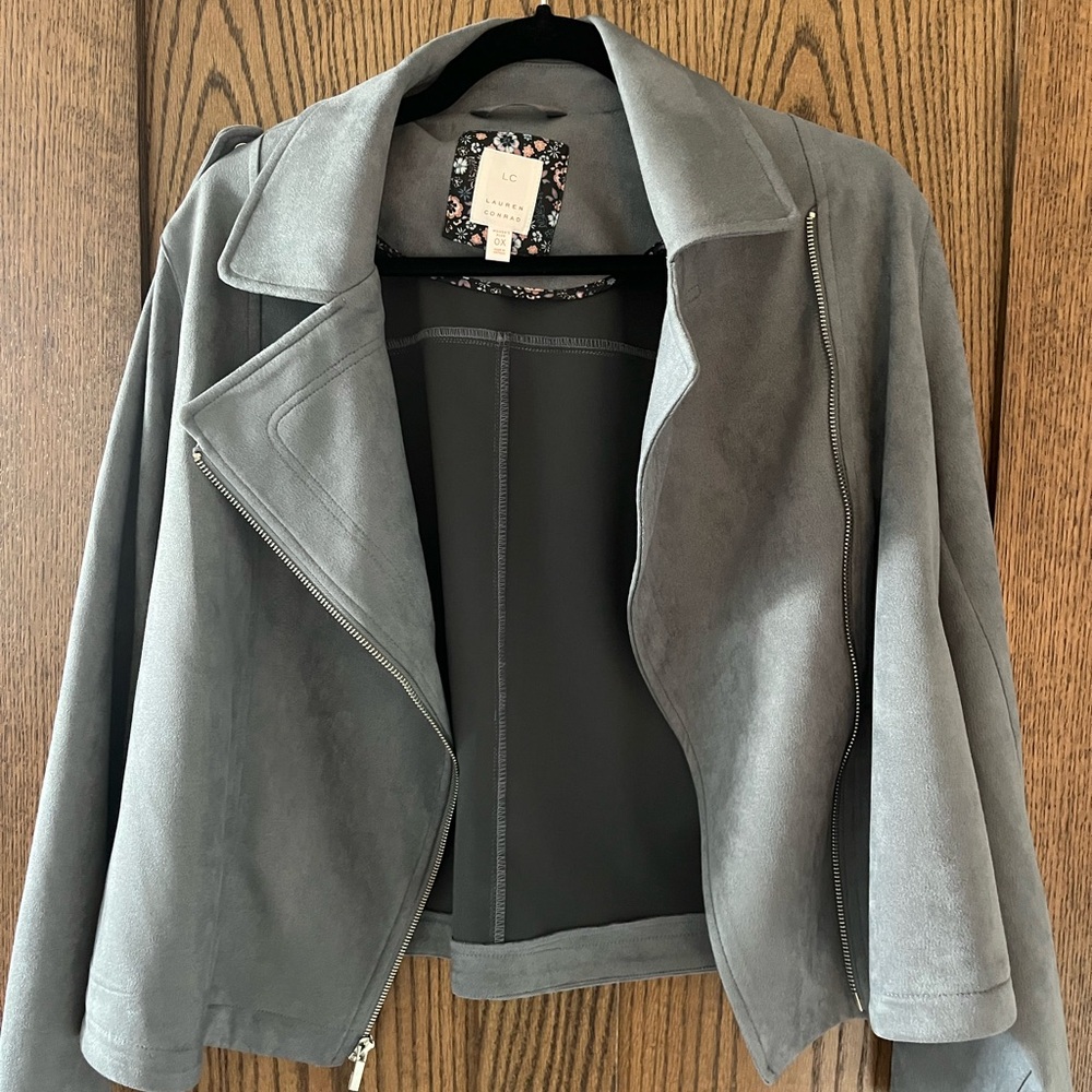 LC Lauren Conrad Blue Velvet Moto Jacket